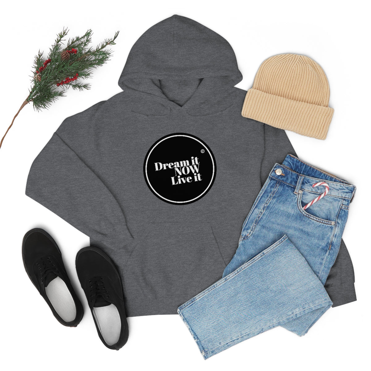 Dream it NOW Live it Unisex Heavy Blend™ Hooded Sweatshirt - Black Logo