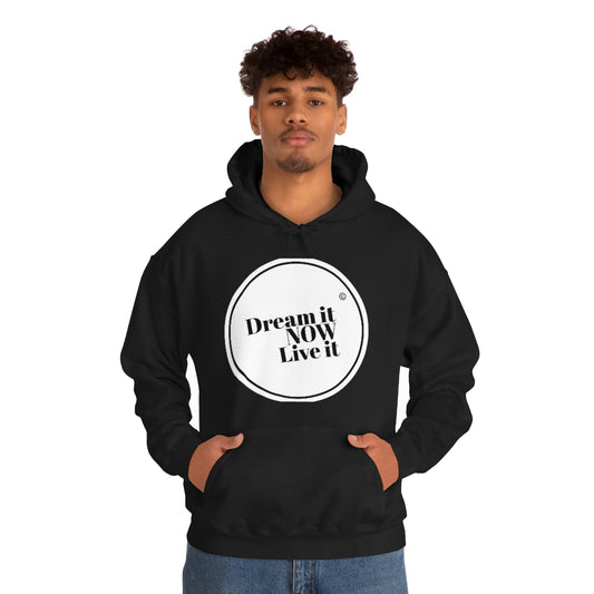 Dream it NOW Live it Unisex Heavy Blend™ Hooded Sweatshirt - White Logo
