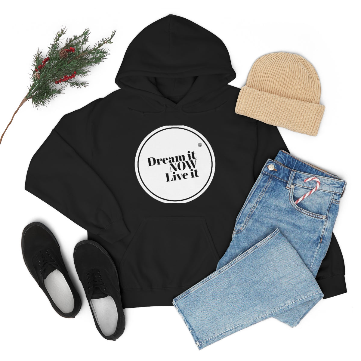 Dream it NOW Live it Unisex Heavy Blend™ Hooded Sweatshirt - White Logo