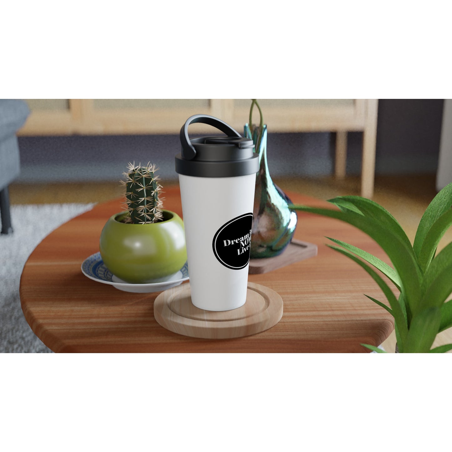 Dream it NOW Live it White 15oz Stainless Steel Travel Mug